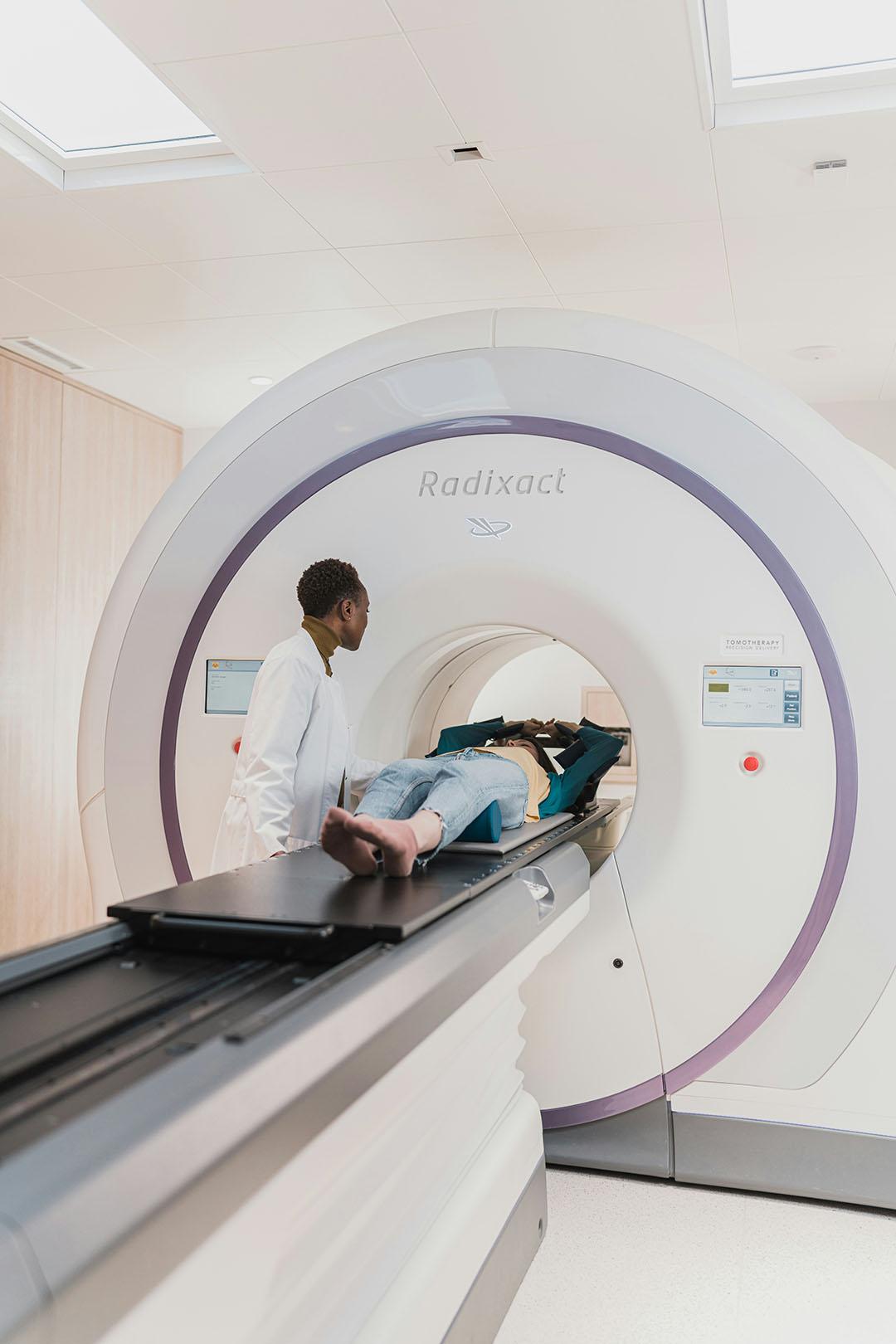 Patient receiving MRI scan care