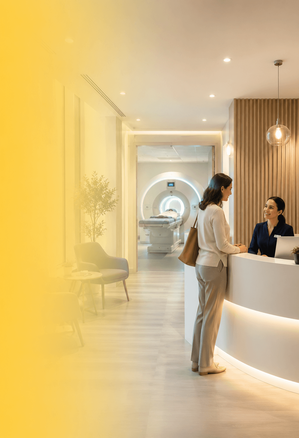 Healthcare professional discussing care with a patient at a diagnostic centre
